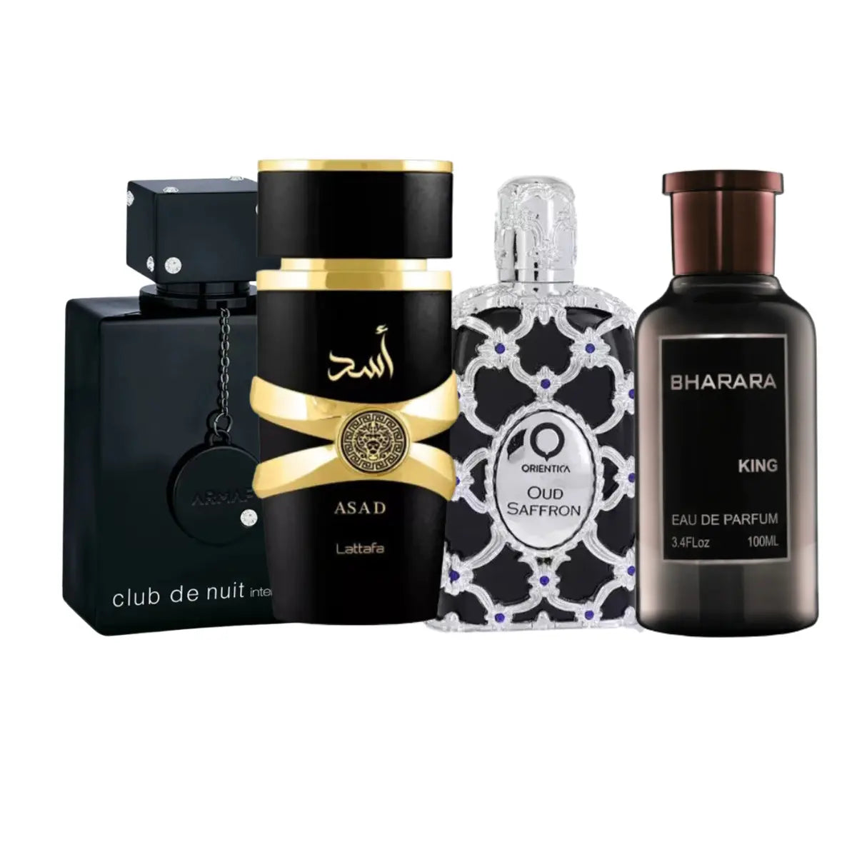Zestaw 4 perfum | Club de Nuit, King, Oud Saffron, Asad